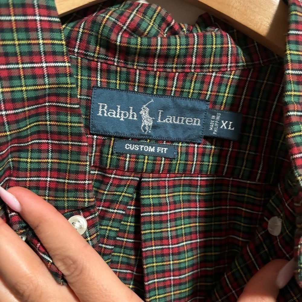 Ralph Lauren Green Red Brown Long Sleeve Christmas Button Down Shirt- Size XL - Picture 3 of 6